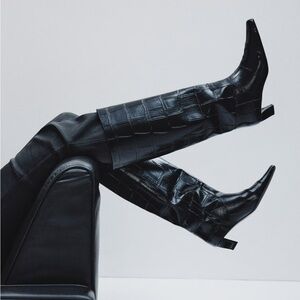 BNWT H&M Croc Black Knee-High Boots